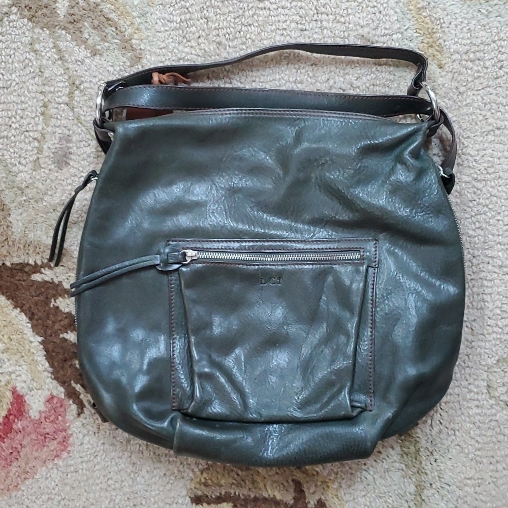 Scoula del Cuoio green leather tote backpack